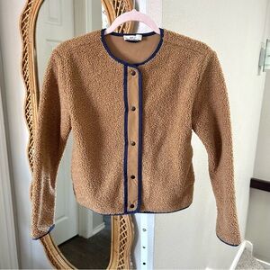 Vineyard Vines / Snap Front Boucle Jacket in Lodge Caramel with Navy Trim